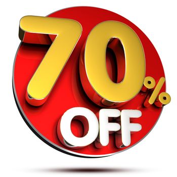 70 percent off 3D rendering on white background.(with Clipping Path).