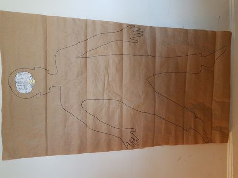 outline of child on paper with brain organ