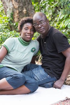 young couple in love in a country park.