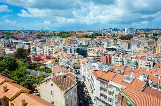 Beautiful view of Lisbon city from a rooftop location.