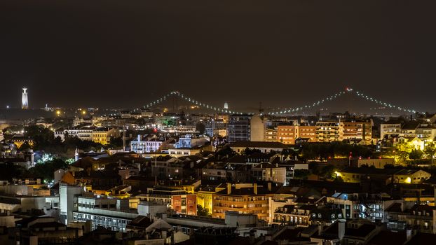 Beautiful night cityscape of Lisbon City, Portugal