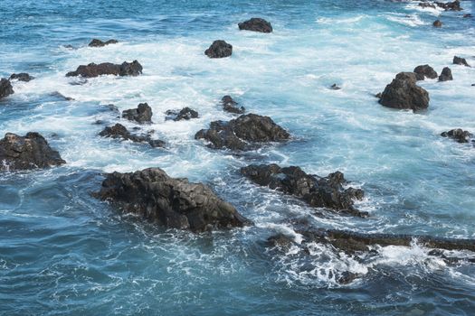 blue ocean water and rocks. beautiful landscape of Canary Islands