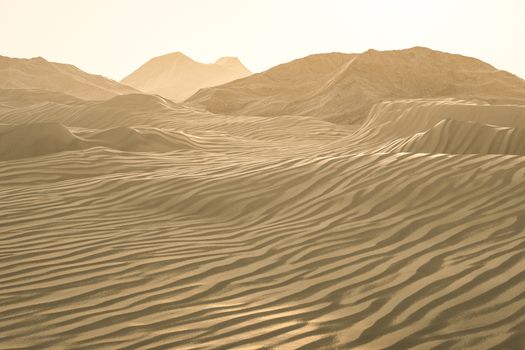 3d rendering, the wide desert, with stripes shapes. Computer digital image.