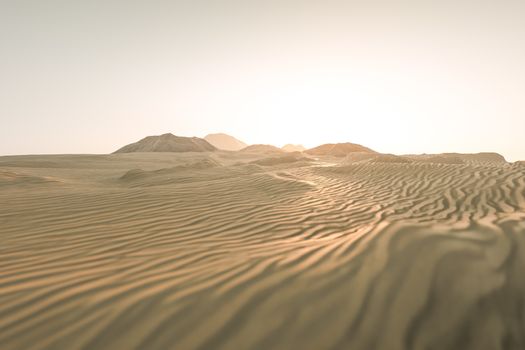 3d rendering, the wide desert, with stripes shapes. Computer digital image.