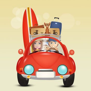illustration of family travels by car