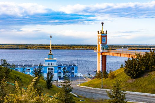 Berth on the Ussuri river near the city of Khabarovsk. Autumn.