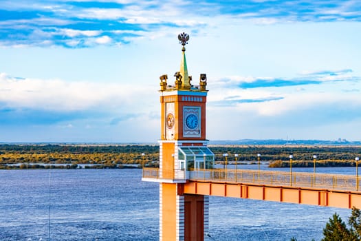 Berth on the Ussuri river near the city of Khabarovsk. Autumn.