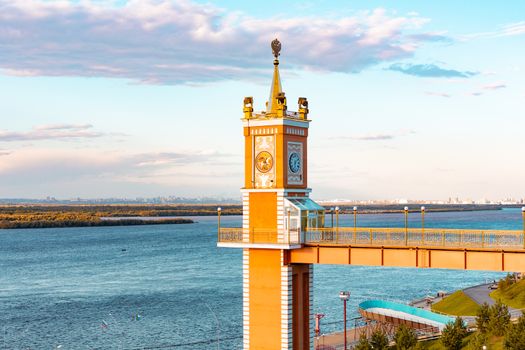 Berth on the Ussuri river near the city of Khabarovsk. Autumn.