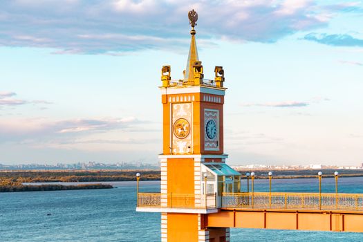 Berth on the Ussuri river near the city of Khabarovsk. Autumn.