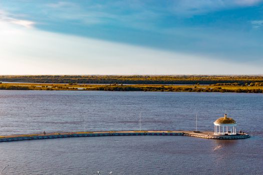 Berth on the Ussuri river near the city of Khabarovsk. Autumn.