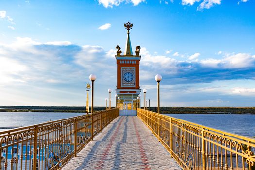 Berth on the Ussuri river near the city of Khabarovsk. Autumn.