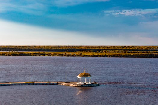 Berth on the Ussuri river near the city of Khabarovsk. Autumn.