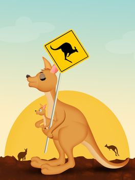 illustration of kangaroo with danger sign