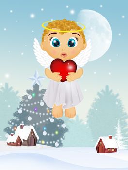 illustration of cute angel at Christmas