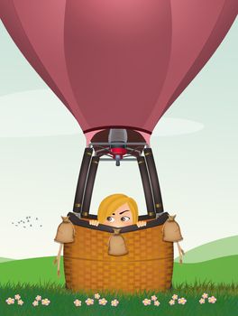 illustration of girl is afraid of the balloon