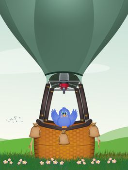 illustration of bird on hot air balloon