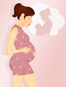 illustration of woman imagines how it will be like a mother