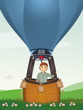 illustration of man on hot air balloon