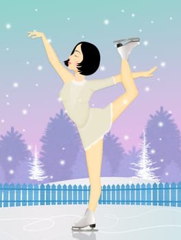 illustration of woman skating on ice