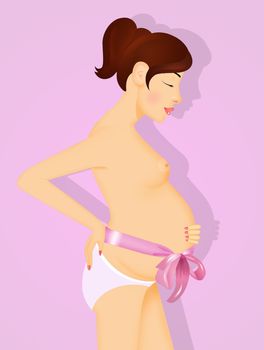 illustration of pregnant woman with pink bow