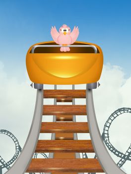 illustration of bird on roller coaster