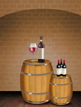 illustration of barrels of red wine