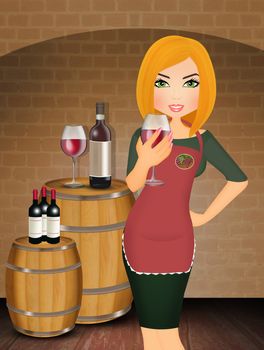 illustration of woman in the wine cellar