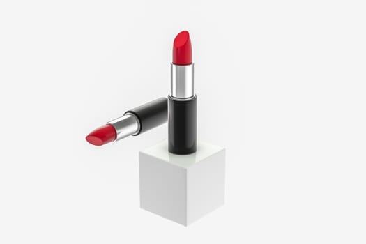 Lipstick with light color background, product photography, 3d rendering. Computer digital background.