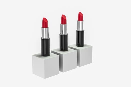 Lipstick with light color background, product photography, 3d rendering. Computer digital background.