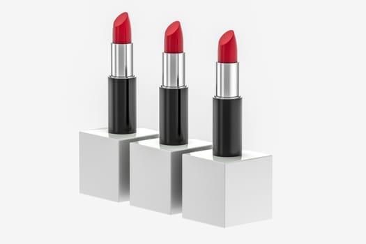 Lipstick with light color background, product photography, 3d rendering. Computer digital background.