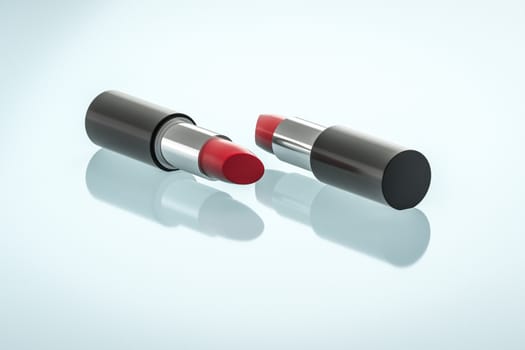 Lipstick with light color background, product photography, 3d rendering. Computer digital background.