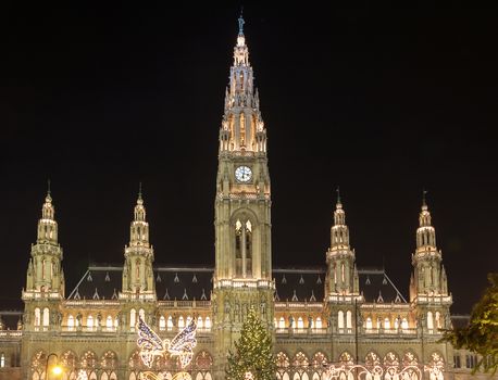 town hall of Vienna decorated by Christmas holiday, Austria