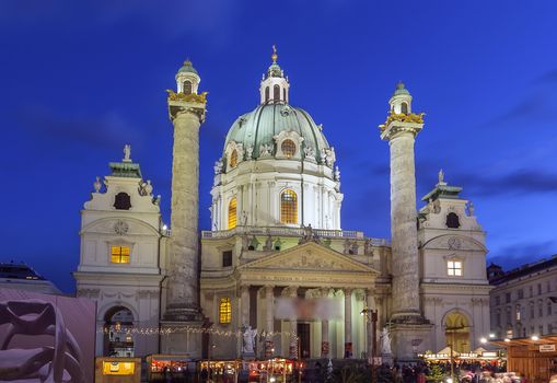 Karlskirche  (St. Charles Church) has garnered fame due to its dome and its two flanking columns of bas-reliefs, Vienna