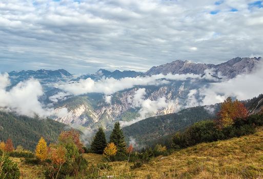 landscape of the Valley near Garmisch-Partenkirchen in the Bavarian Alps from Alpspitze mountain