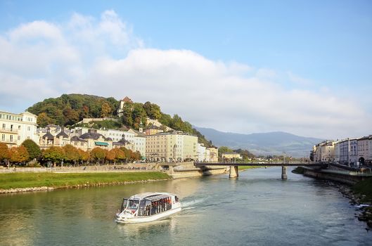 embankments of the Salzach river in Salzburg, Austria