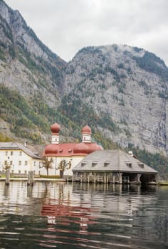 St. Bartholomew is a Catholic pilgrimage church in the Berchtesgadener Land district of Bavaria in Germany. The church is located at the western shore of the Konigssee lake