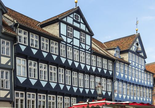 the street with ancient houses in the downtown of Wolfenbuttel, Germany