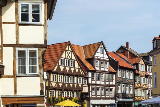the street with ancient houses in the downtown of Wolfenbuttel, Germany