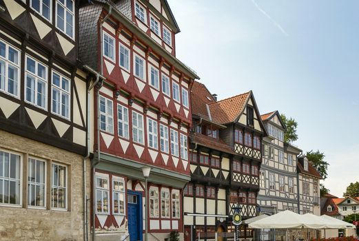 the street with ancient houses in the downtown of Wolfenbuttel, Germany