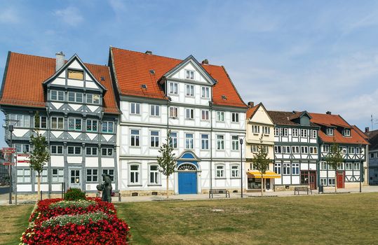 the street with ancient houses in the downtown of Wolfenbuttel, Germany