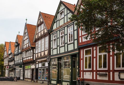 The street with historical half-timbered houses in the old city of Celle, Germany