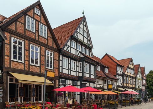 The street with historical half-timbered houses in the old city of Celle, Germany