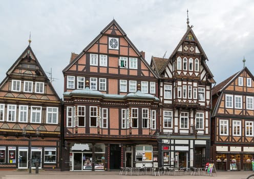 The street with historical half-timbered houses in the old city of Celle, Germany