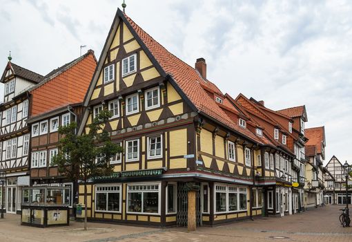 The street with historical half-timbered houses in the old city of Celle, Germany