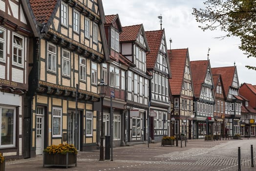 The street with historical half-timbered houses in the old city of Celle, Germany