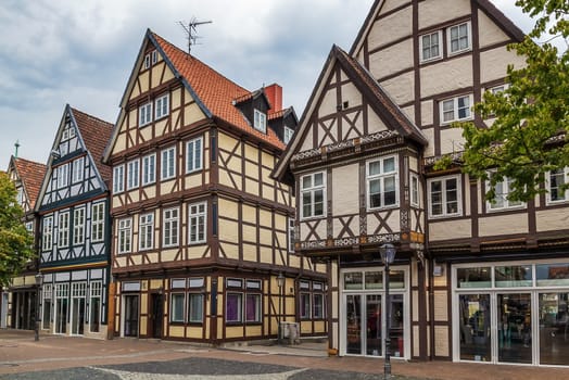 The street with historical half-timbered houses in the old city of Celle, Germany