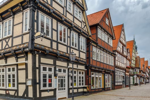 The street with historical half-timbered houses in the old city of Celle, Germany