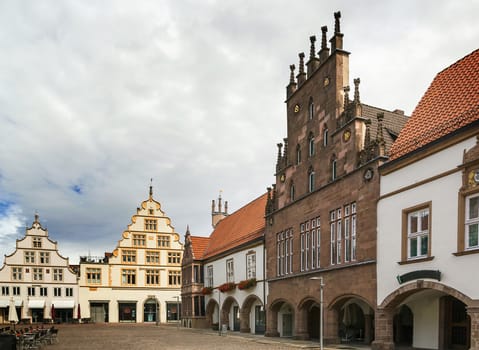 historical houses on market square in the city of Lemgo, Germany