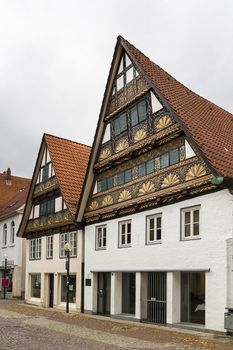 The street with historical half-timbered houses in the old city of Lemgo, Germany