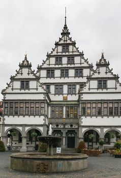 the Renaissance town hall was constructed in 1616 on a market square of the city of Paderborn, Germany